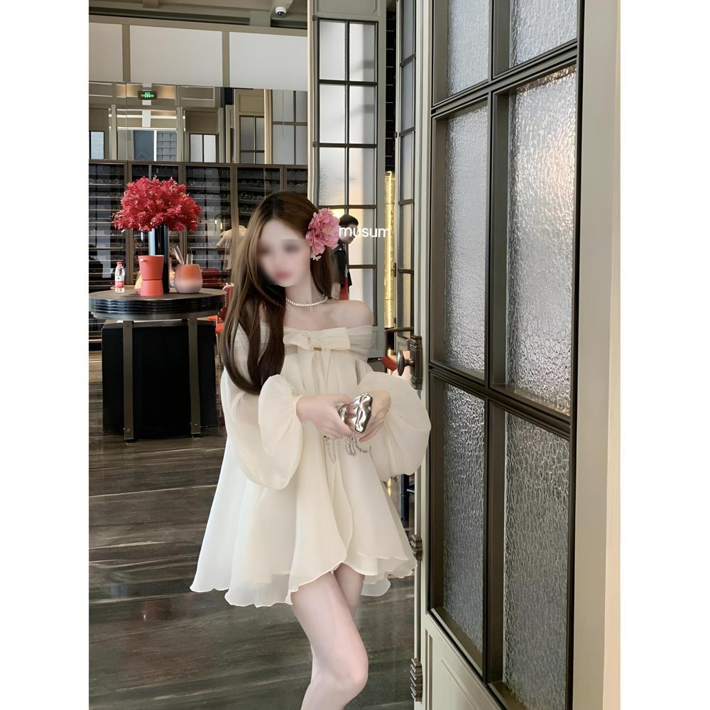 

Нежный ветер бант плечо фонарик рукав топ лето новый милый свободный и тонкий шифоновая рубашка XL- (recommended 110-60kg)