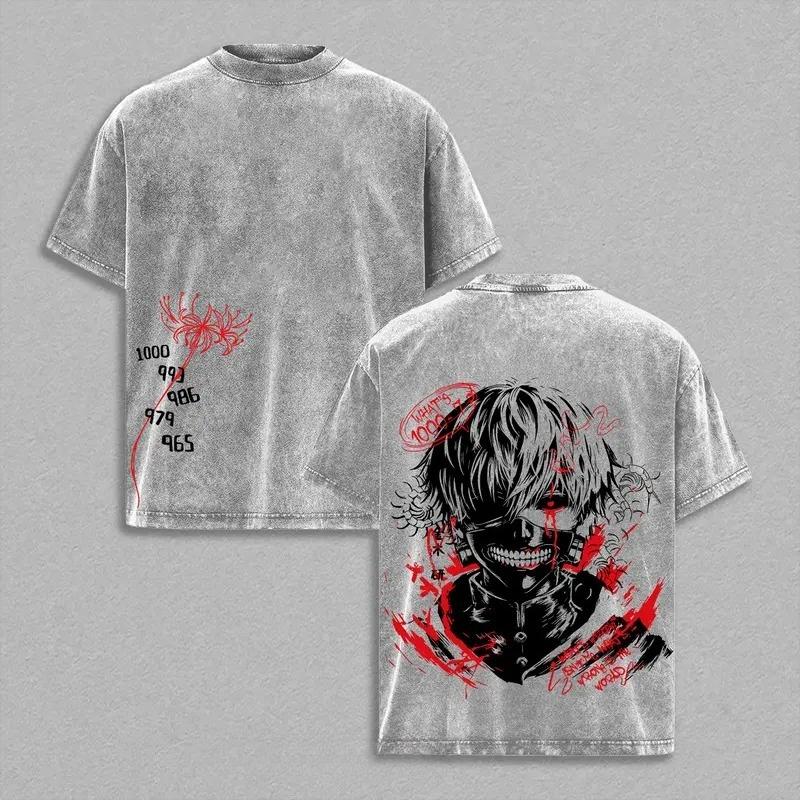 Anime Tokyo Ghoul Ken Kaneki Graphic Tee Men Women Short Sleeve Clothing Washed Cotton Tshirt Casual T-shirt Harajuku T Shirt