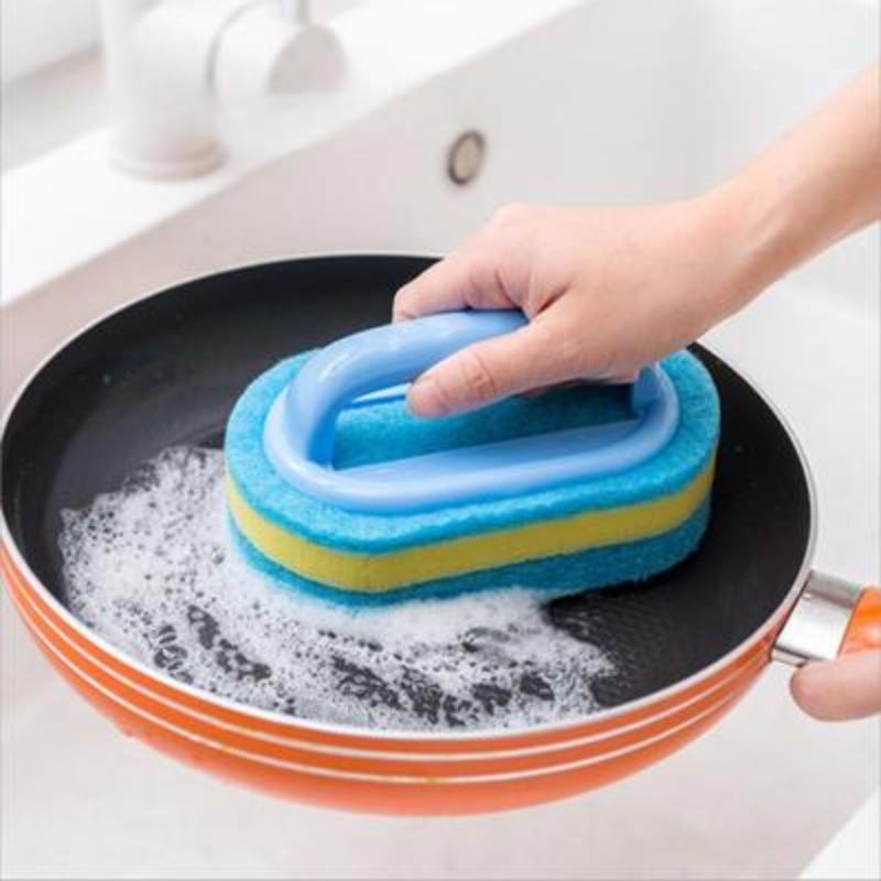 A Hard Sponge with A Handle for Cleaning Tiles and Ceramic Hobs