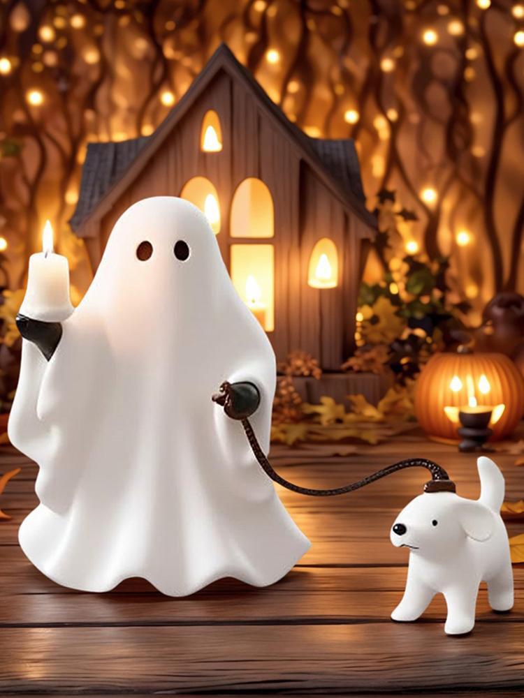 Halloween Ghost Walking Dog Statue Halloween Ghost Figurine Resin Ghost Statue Halloween Decorations Indoor