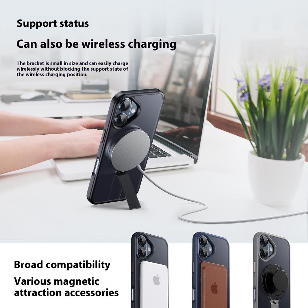 For iPhone 16 Plus Case Compatible with MagSafe Rotating Straight Kickstand TPU+PC Matte Phone Cover