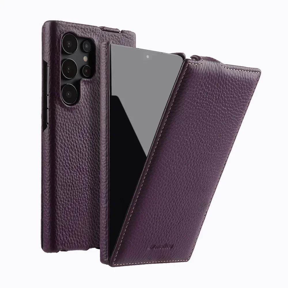 

Шкіряний чохол Melkco з бездротовою зарядкою для Samsung Galaxy S26 Ultra S26 Plus 5G, преміальна вертикальна книжка, чохол для мобільного телефону Galaxy S26 Ultra фіолетовий