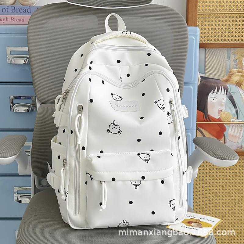 Schoolbag Korean version of small fresh schoolbag Japanese princess versatile cute polka dot men's and women's printed junior high school students