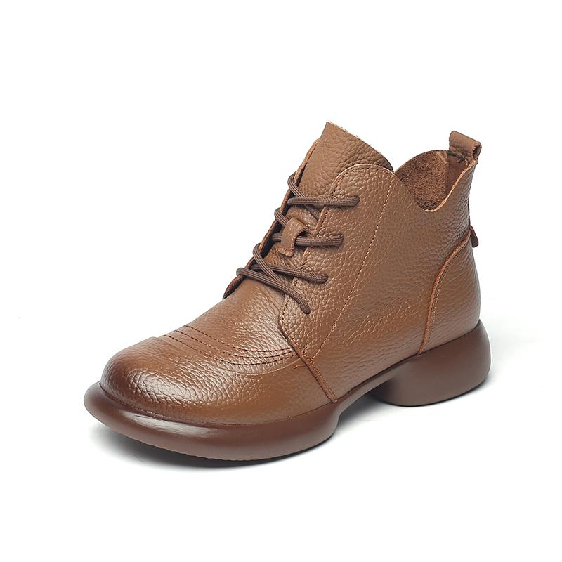 Fashion GKTINOO Women Autumn Boots Cowhide Ankle Boots 2025 Winter Retro Casual Genuine Leather Mother Boots Fur Keep Warm Low Heel 41