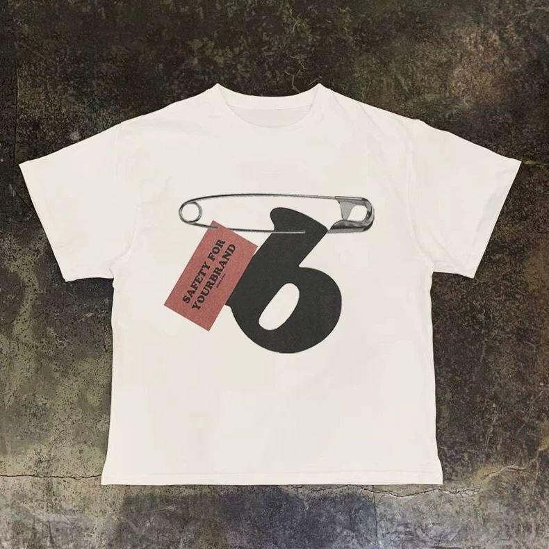 

Creative Pin Printed Pure Cotton T-shirt Men and Women with The Same Round Neck Cotton Short-sleeved T-shirt Funny Clothes S