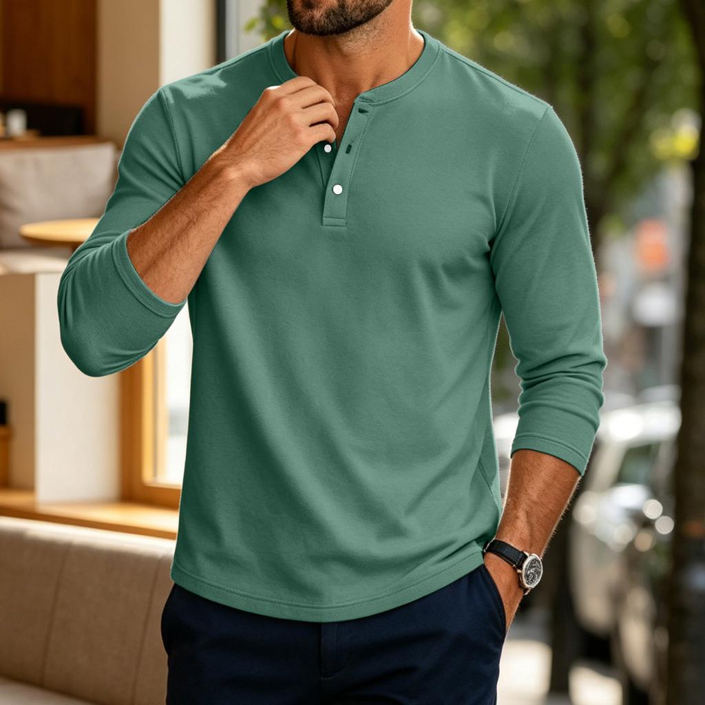 Camicia da Uomo a Maniche Lunghe Colore Vestibilità Casual con Bottoni