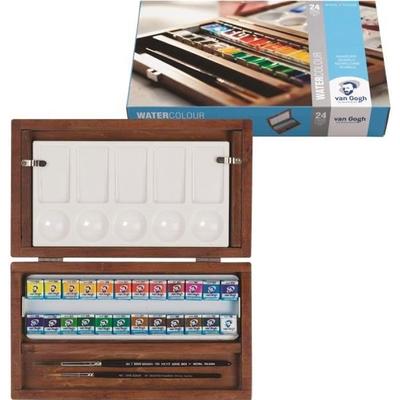 Aquarellset - VAN GOGH - 24 halvpannor - 2 penslar - blandningsbricka