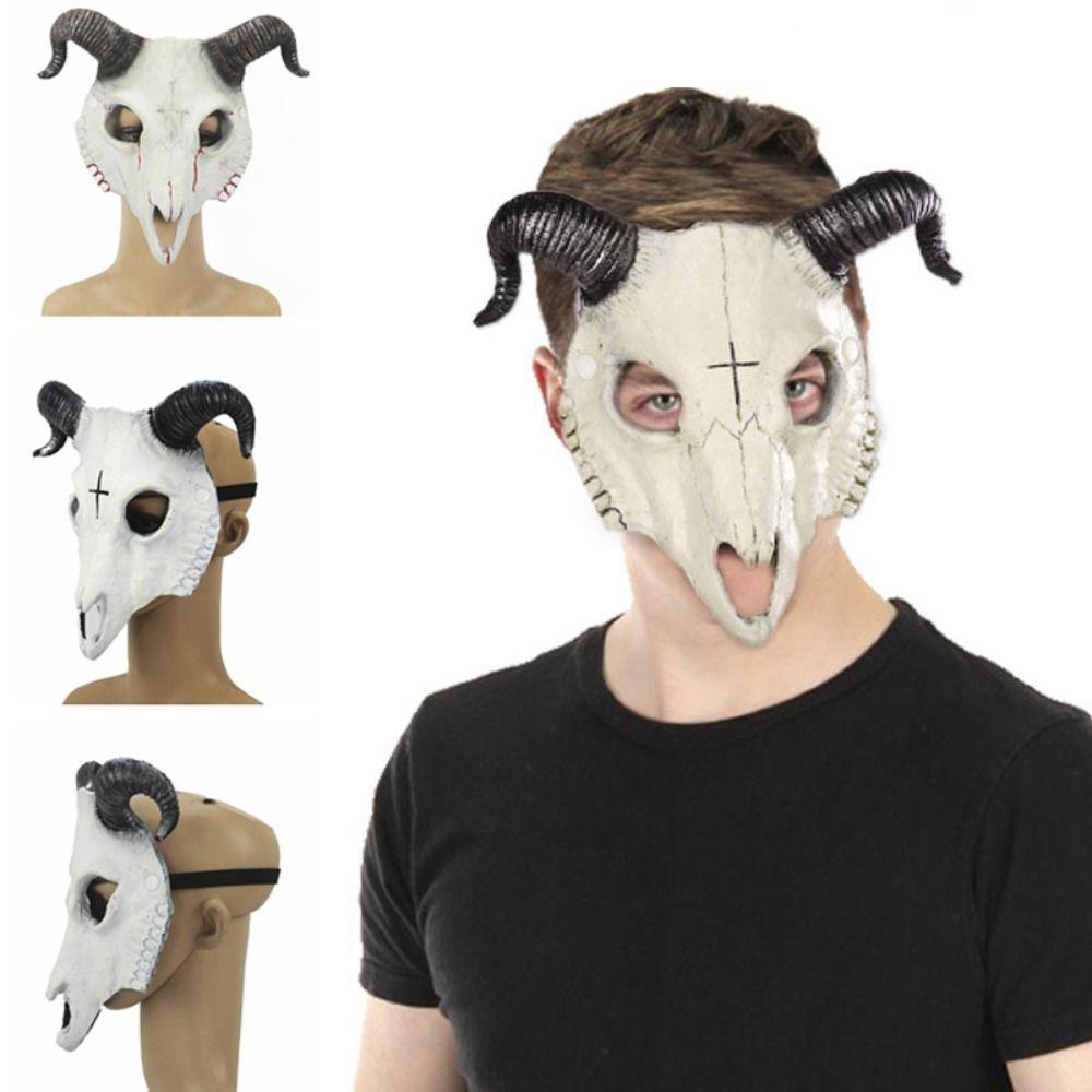Antelope Halloween Mask PU Leather Goat Horn Mask Gothic Halloween Bloody Skull Mask Costume Props