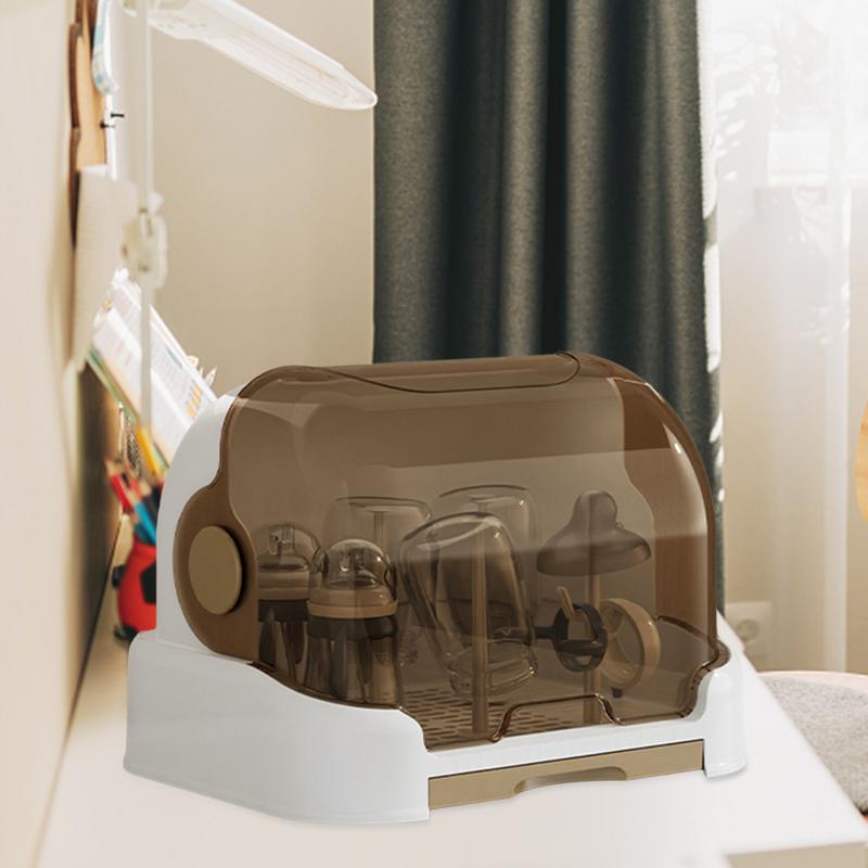 Baby Bottle Drying Rack With Removable Drip Tray Dustproof Bottle Storage Dust-proof Portable Baby Bottle Storage Box With Lid