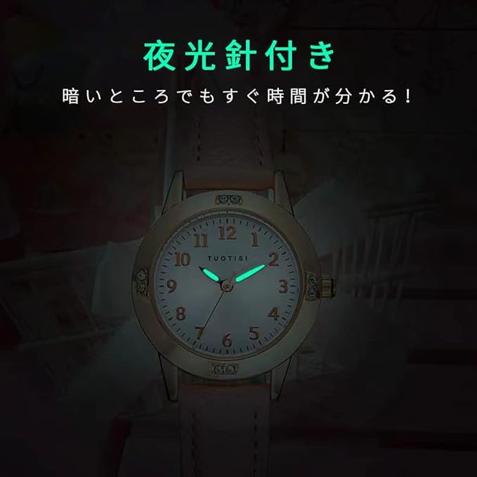 Wristwatch Girls Quartz Cute Casual Watch Round Face Diameter 28mm PU Leather Belt Japanese Movement Arabic Numeral Index Everyday Water-resistant