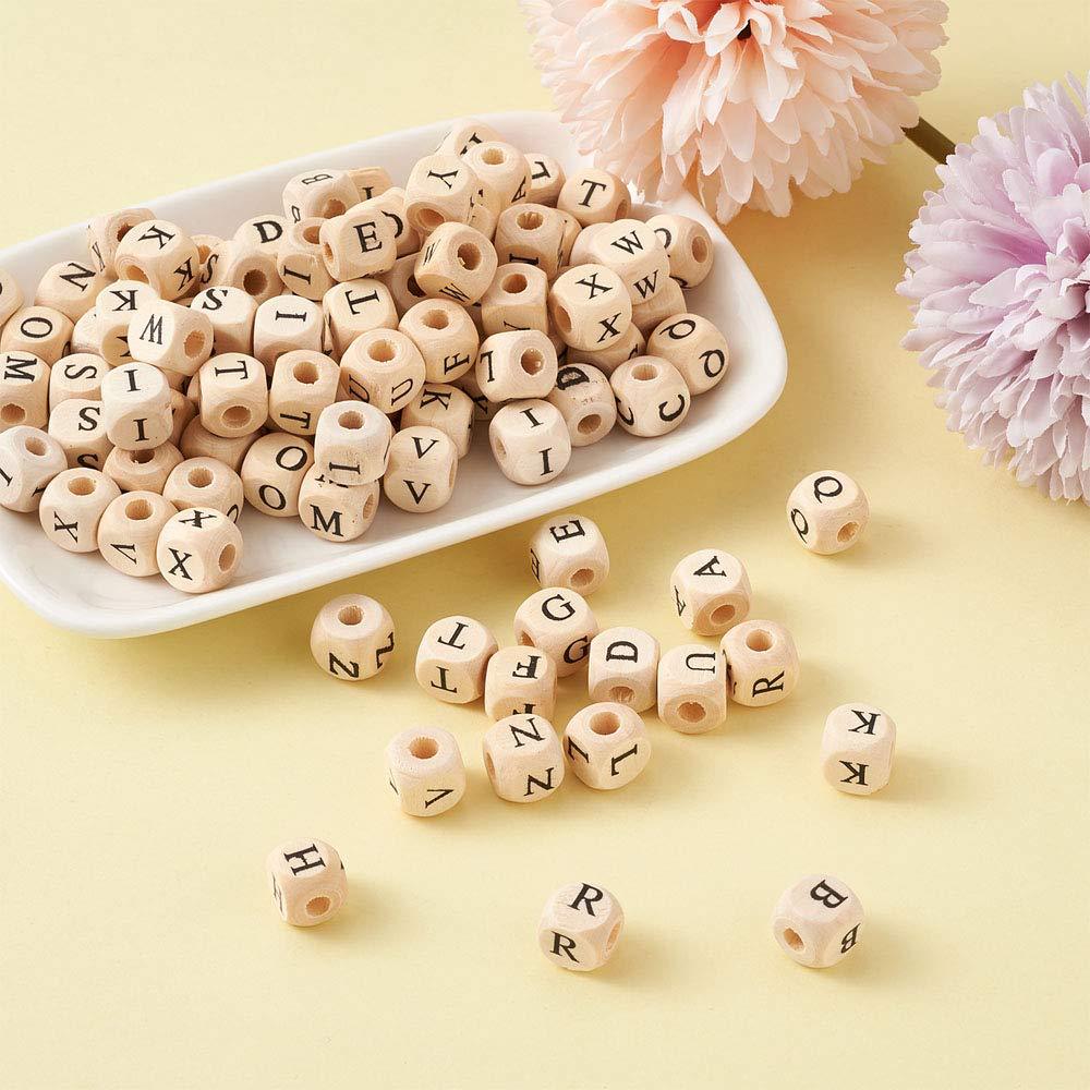 10Mm Square Log Wooden Beads Diy Children'S Educational Handmade Beads, Square English Letter Wooden Beads