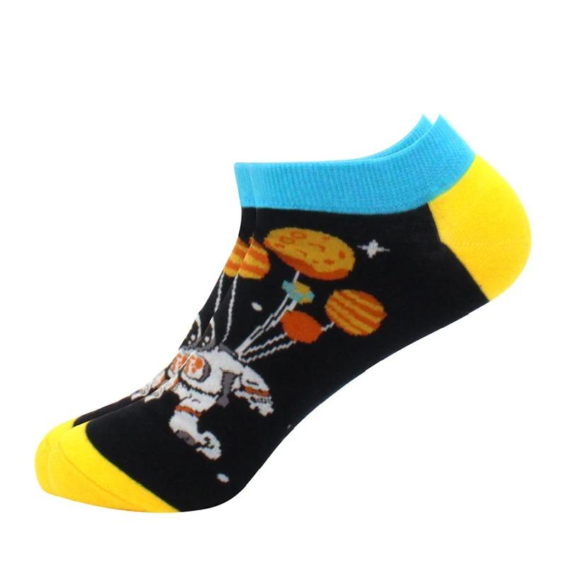 

Мужские носки носки-лодочки повседневные хлопковые четкие решетчатые астронавт ромбовидные решетчатые, скейтборд, смешные, носки-лодочки EU40-46