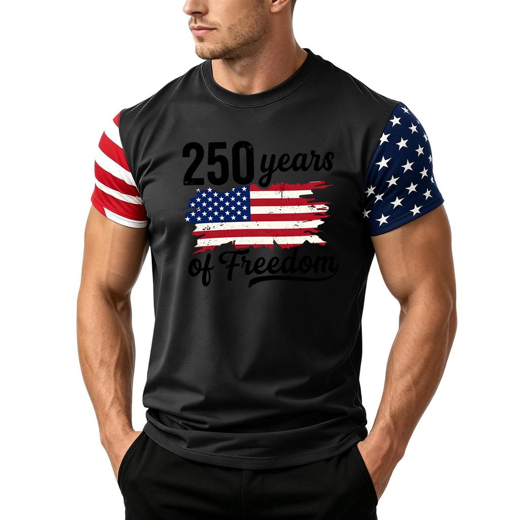 Men's Independence Day Flag Print Short Sleeve T-Shirt, Loose Casual Daily Summer Tops