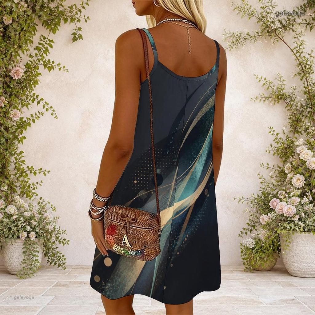 Women Plus Size Sleeveless Cami Dress Round Neck Rainbow Tie Dye Print Loose Casual Dress