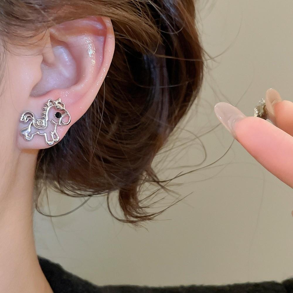 Cartoon Horse Metal Pony Earrings Chinese Style Horse Mascot Drop Earrings  Party