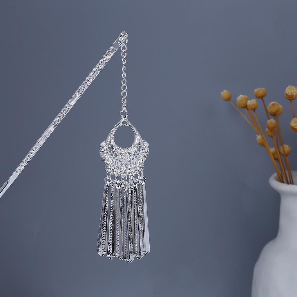 Miao Geometric Hollowed Out Step Shaking Tassel Hairpin Vintage Peacock Tassel Ancient Wind Cheongsam Cheongsam Hanbok Hair Ornaments