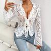 Spring and Summer Women's Sexy Slim Lace V-Neck Cardigan Long Sleeve