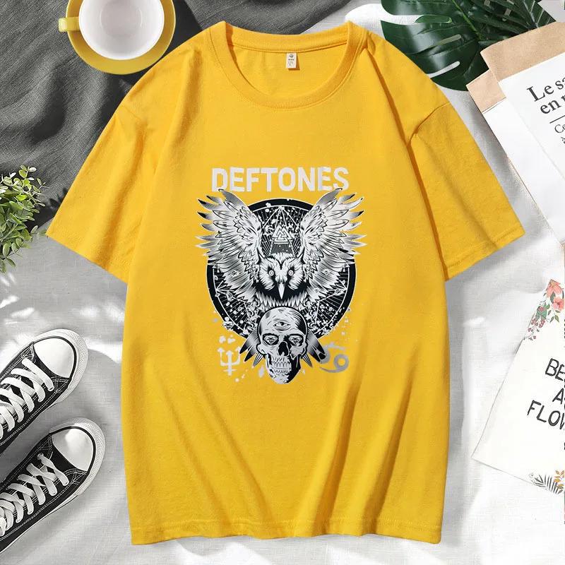 Męski Merch Deftones Chino Moreno Nadruk Diamentowy Damski T-shirt Casualowe Podstawy Okrągły Dekolt Czarny Krótki Rękaw