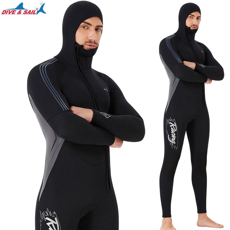 Wetsuit Men's 3MM Hooded Thickened Warm Winter Swimsuit One-piece Cold-proof Snorkeling Surfing Wetsuit