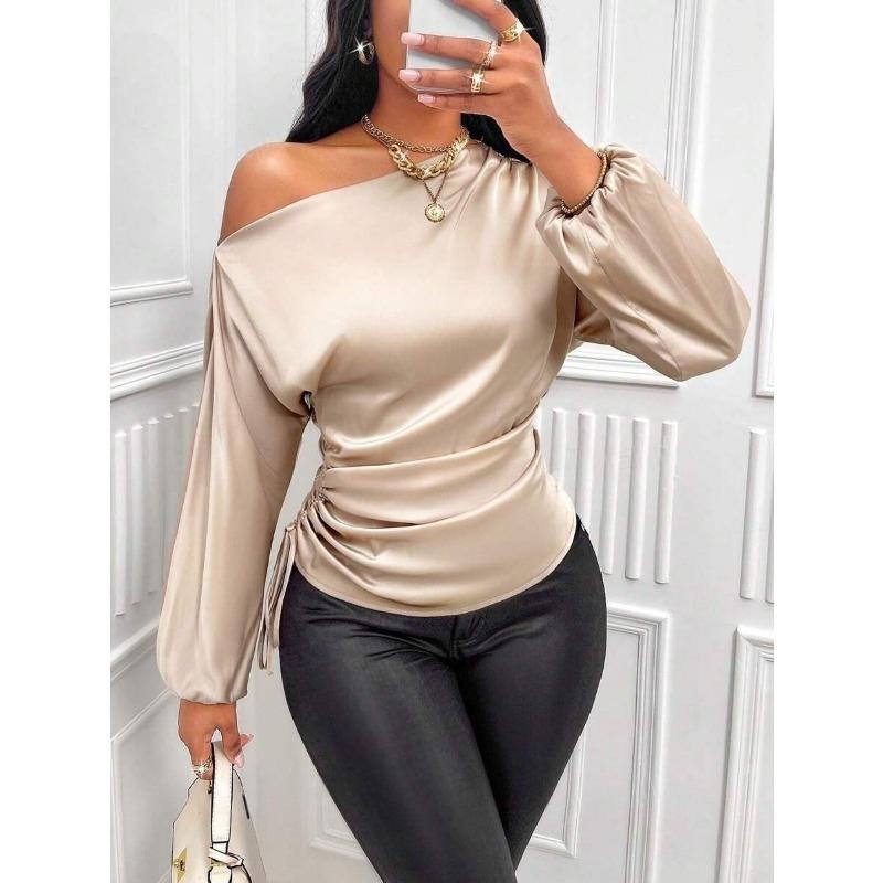 

Женская весенняя мода, новый асимметричный диагональный воротник, длинный рукав, топ XL абрикосовый