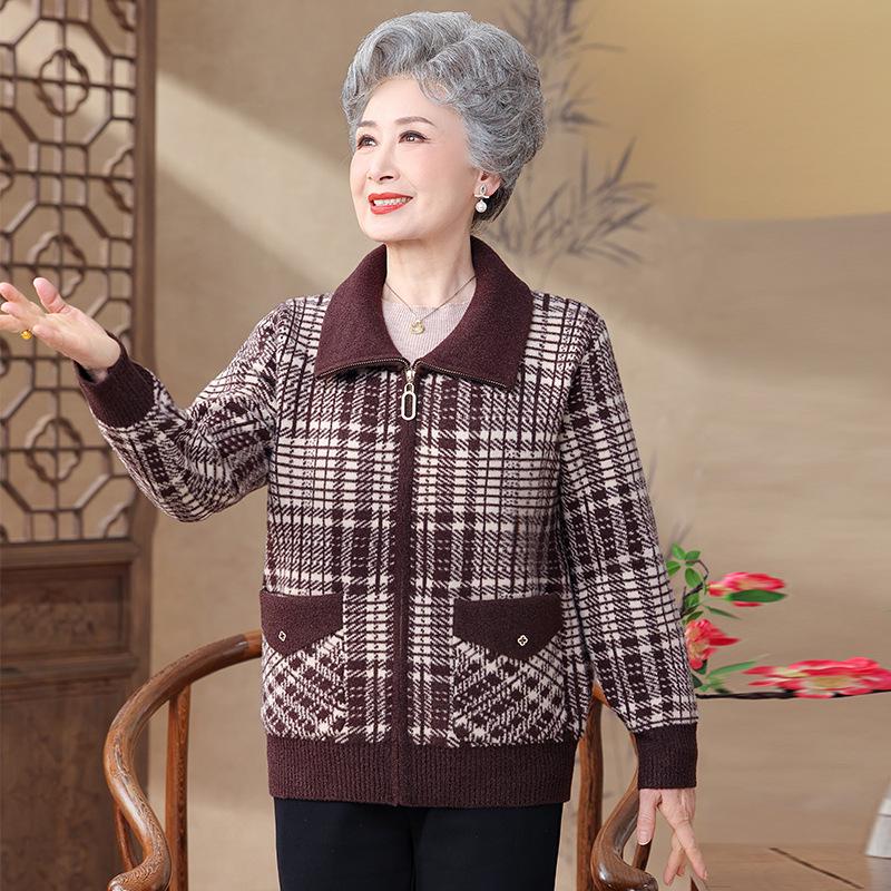 

Elegant Spring Jacket & Top for Women Age 60-70: Sophisticated Fashion for Middle-Aged & Elderly. 3XL (recommended 125-140 jin) червоний/коричневий