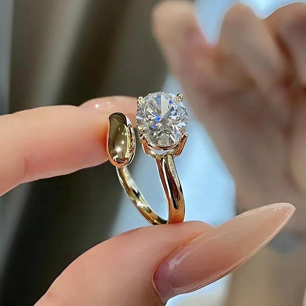 Anéis de Moissanite Exquisitos - Banhados para Mulheres Torcido Ajustável Alta Qualidade Aliança de Casamento Joias Finas Presentes