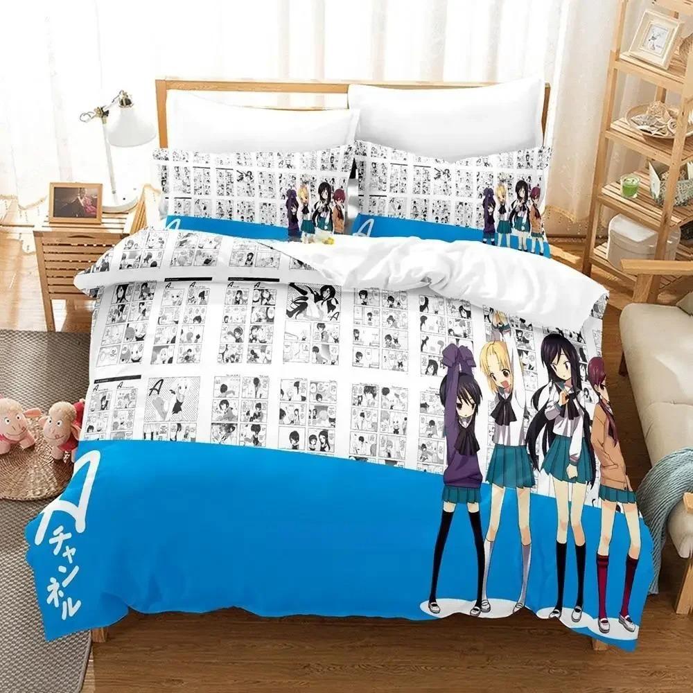 Anime A Channel Bedding Set Single Twin Full Queen King Size Bed Set Adult Kid Bedroom Duvetcover Sets Print Anime Bed Sheet Set