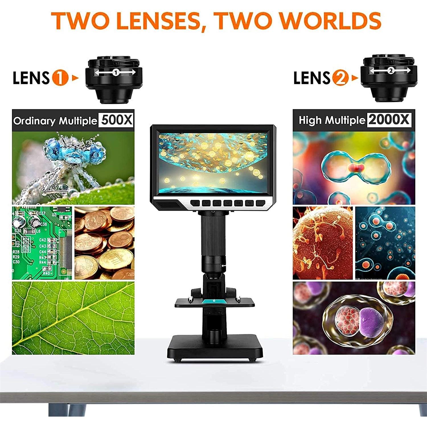 

Биомикроскоп, двойной объектив 7 IPS HD1080P цифровой микроскоп чёрный