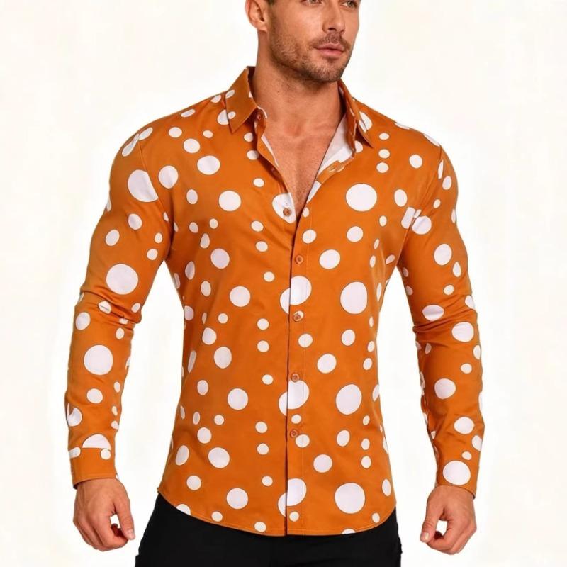 Men's new polka dot print casual and versatile long-sleeved shirt is trendy and fashionable