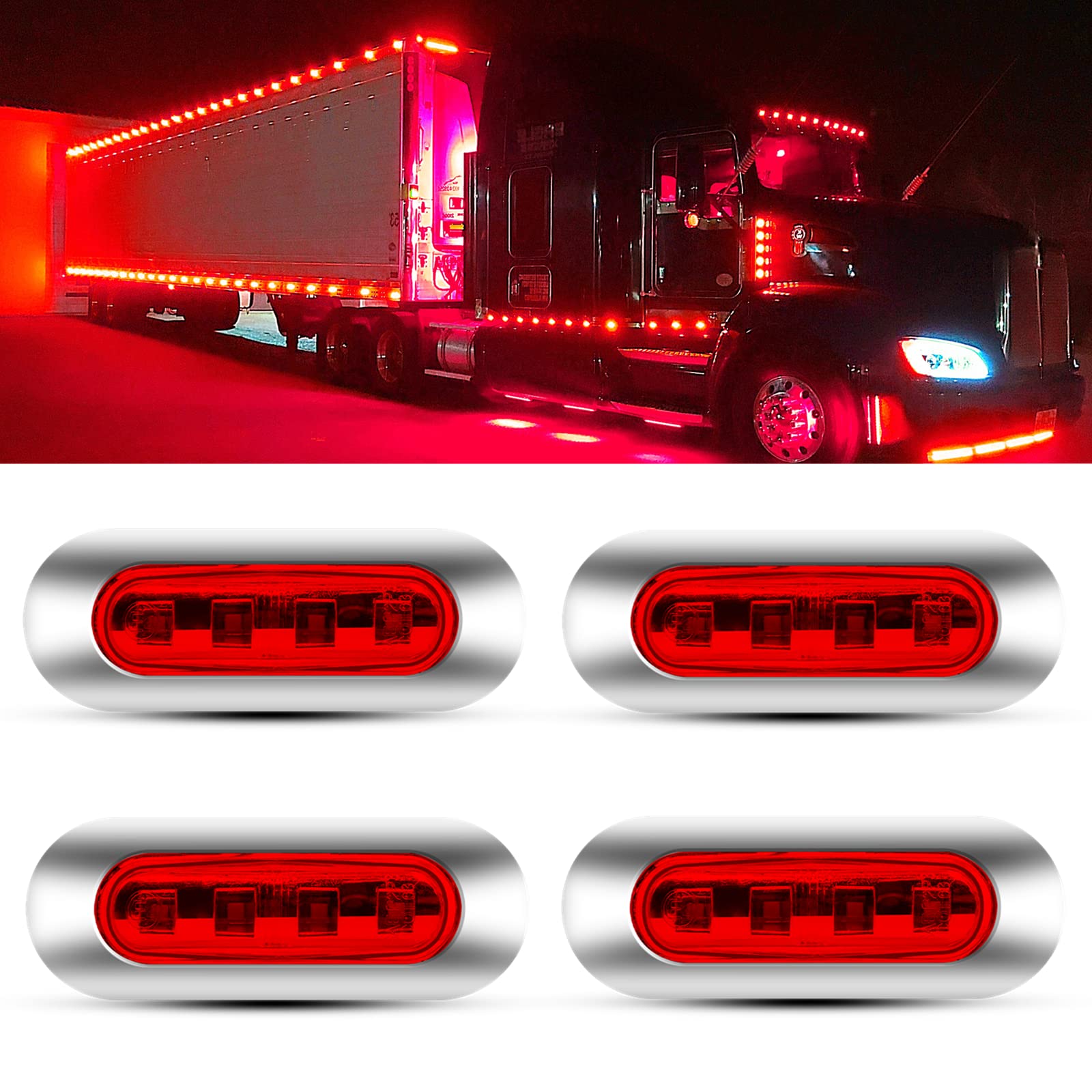 LED Side Marker Light, 4-LED Side Lamp, 12V 24V High красный