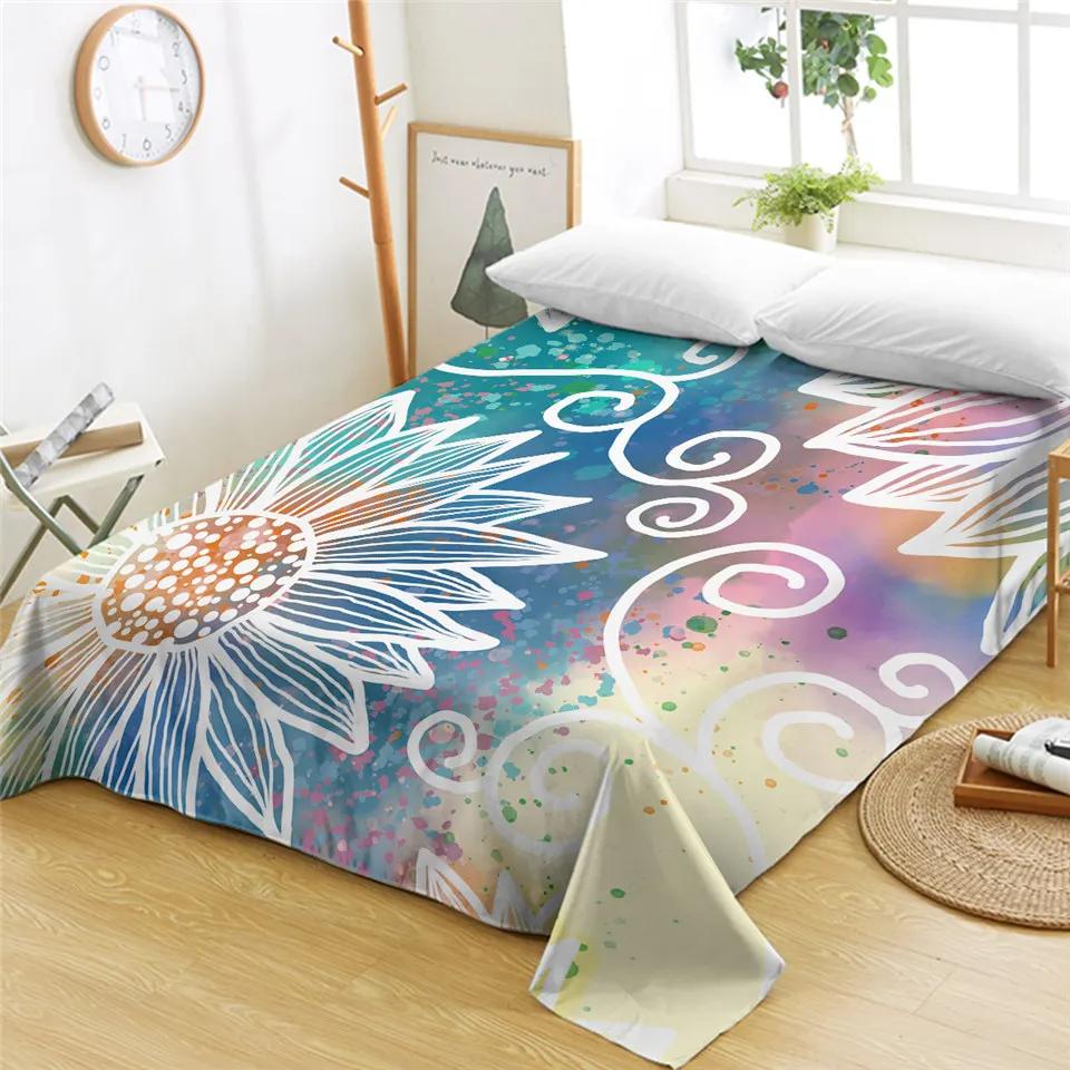 Bohemian Mandala Bed Sheet Boho Style Flat Sheet Colorful Ethnic Retro Floral Bed Linen Women King Queen Polyester Bedding Sheet
