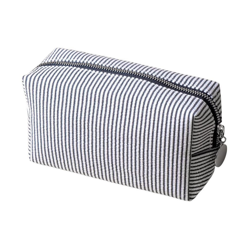 Striped Embroidery Makeup Bag Travel Cosmetic Organizer Waterproof Portable Toiletry Pouch For Women
