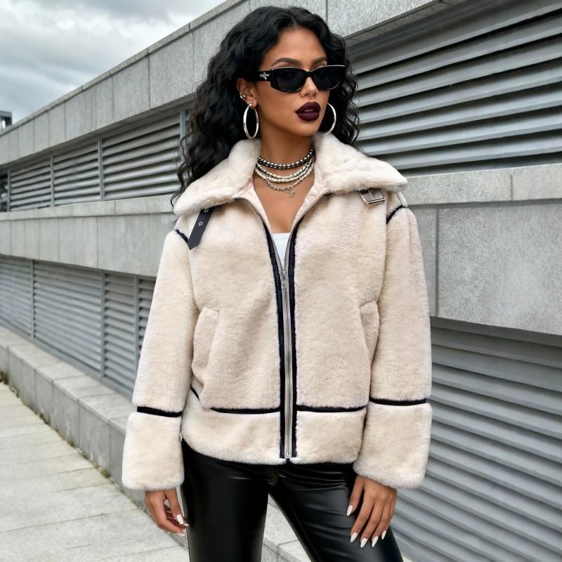 Womens Short Faux Shearling Jacket Winter Warm Oversized Lapel Coat Street Style Casual Outerwear