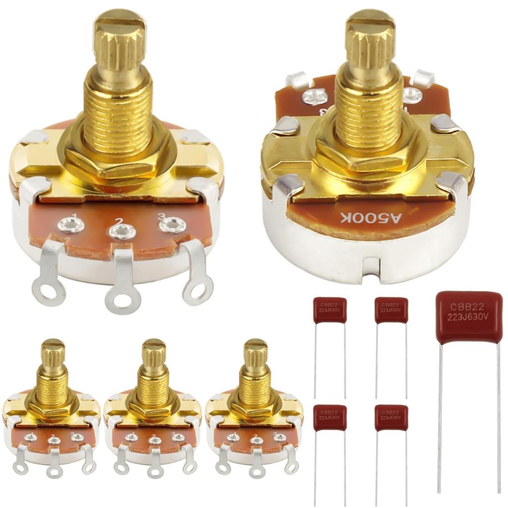DAOKAI 500K Guitar 18mm Long Brass Shaft Control Brass Shaft Full Metric Size Audio Taper Potentiometer 18 Spline Shaft for Electric Guitar and Bass