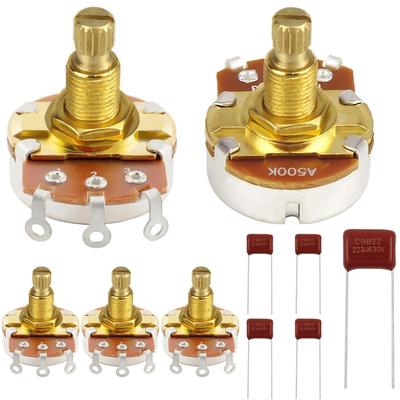 DAOKAI 500K Guitar 18mm Long Brass Shaft Control Brass Shaft Full Metric Size Audio Taper Potentiometer 18 Spline Shaft for Electric Guitar and Bass