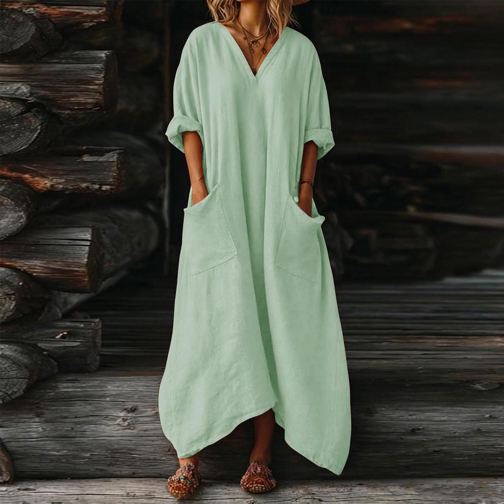 Women's V-neck Long Dress With Pockets