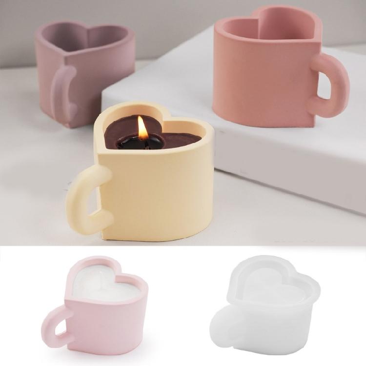 Mehrzweck Silikonform Herz Teetasse Form Zementformen Harz Kerzenbecherform Dekorative Tabletts Formen für Projekte