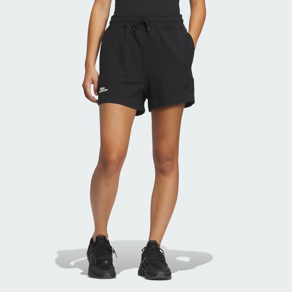 Adidas Miles Lounge Soft Shorts With Elastic Waistband And Letter Print Drawstring Women Shorts Black IM8865