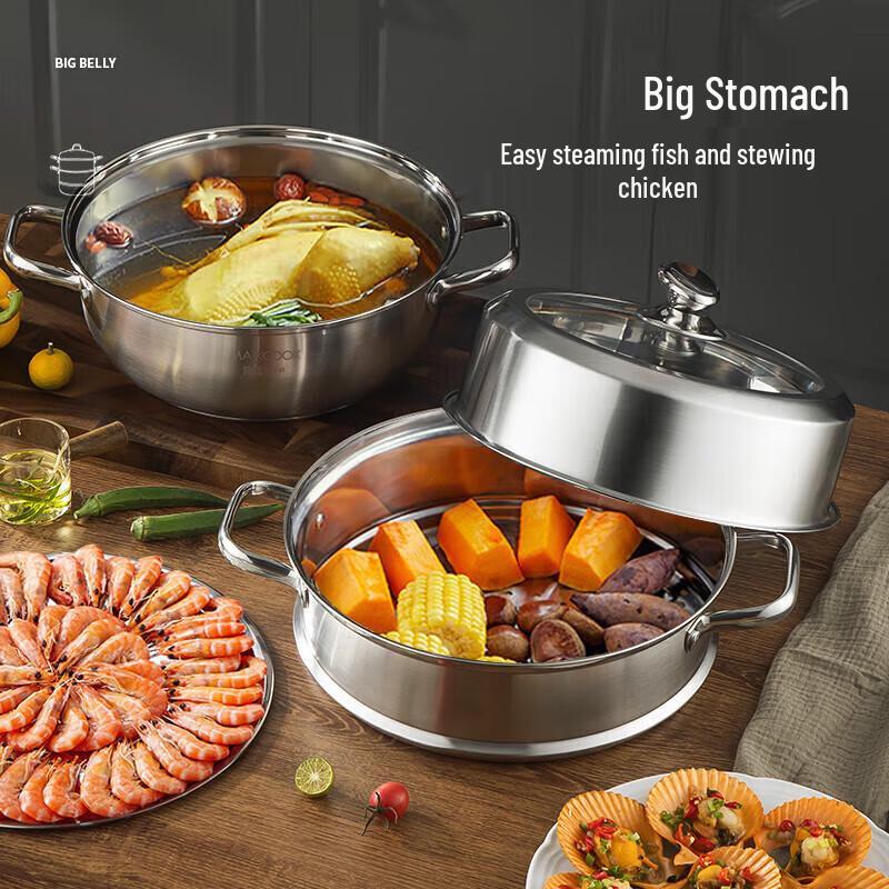 Neuer Chef 304 Edelstahl 2-Lagen Dampfgarer & Suppentopf