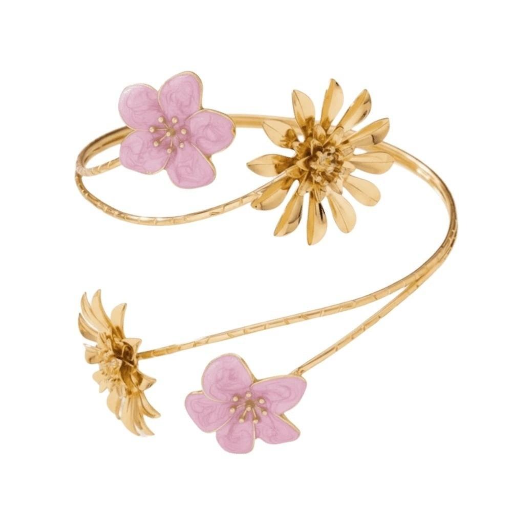 Zink Zinklegierung Chrysantheme Armreif Offener Armreif Verstellbares Aprikosenblüten Armband Hand Schmuck