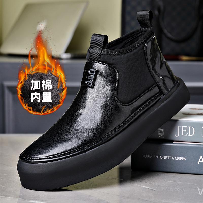 Fashion Designer Cow Leather Ankle Boots for Men Autumn Winter Soft-soled Casual High Top Shoes Men Fashion Platform Chelsea Boots Male