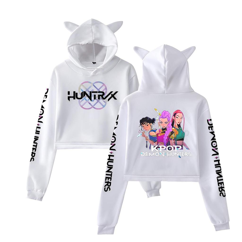 K-Pop Demon Hunters Crop Cat Ears Long Sleeve Sweatshirt Cosplay Costume Fashion Hoodie for Women Girl