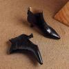 Fashion Elegant with Medium Heels Booties Autumn Winter Fleece-Lined Female Short Shoes Pointed Toe Leather Chelsea Women's Ankle Boots