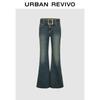 UR Women's Washed Flared Denim Jeans with Belt