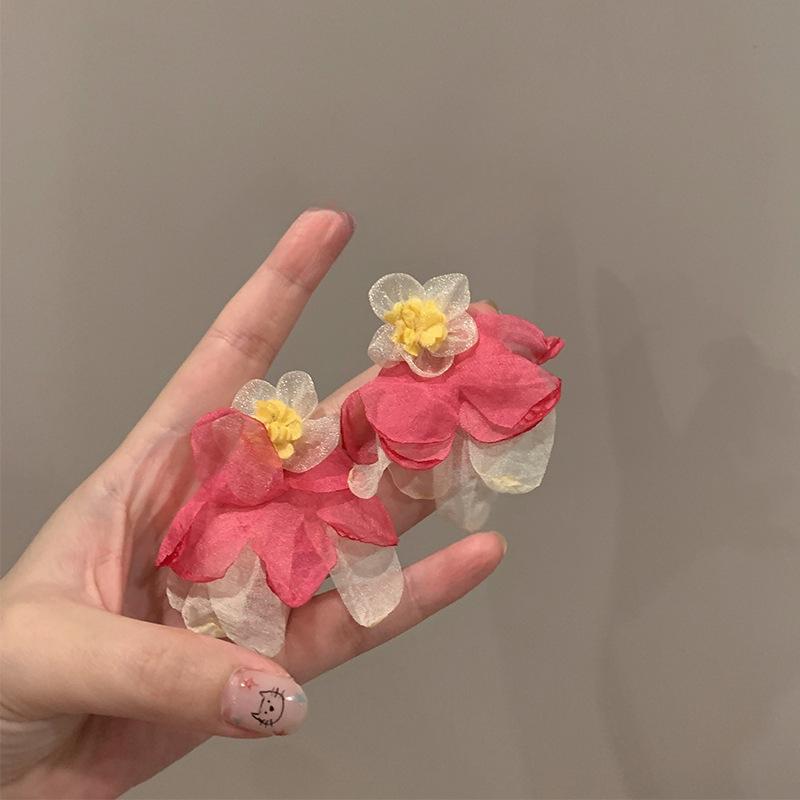 Frühling und Sommer neue Urlaubstrends einzigartige Chiffonblumen übertriebene Ohrringe Ohrclips ohne Ohrlöcher