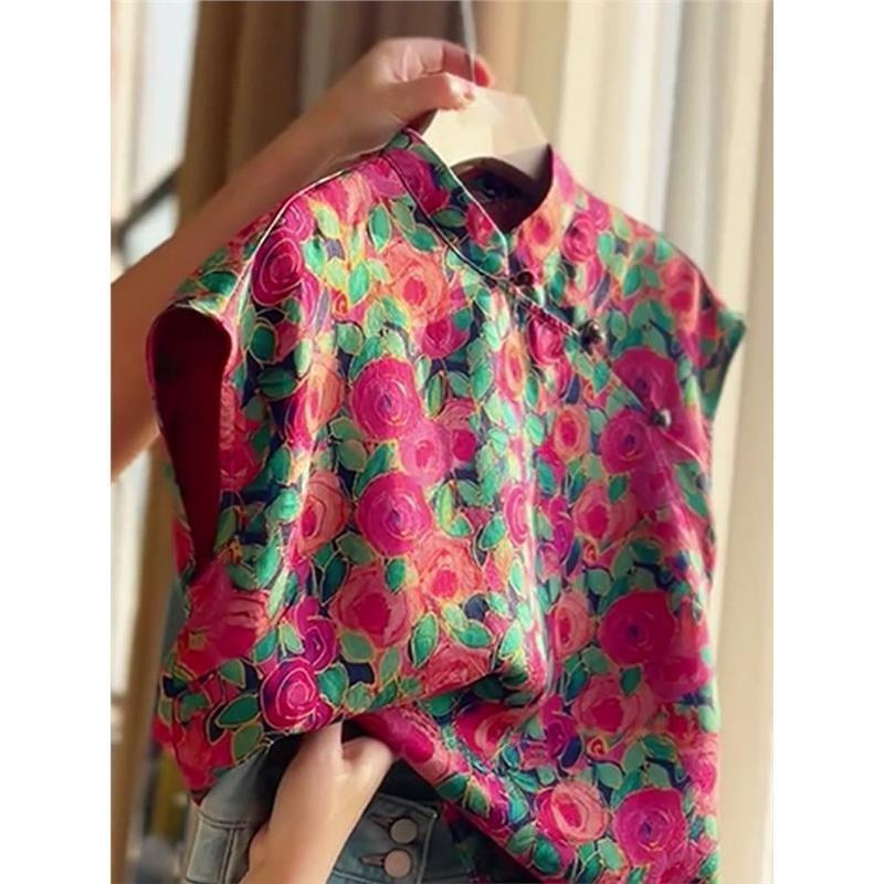 Fried Street Unique Beautiful Shirt Design Sense Retro Printed Sleeveless Vest Women's Summer 2025 New