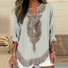 Damska Koszula Oversize z Dekoltem V Długi Rękaw Casualowa Wiosna Jesień Koszula z Wzorem Drukowanym 3D Oddychająca