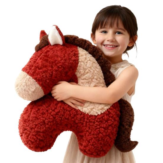 Horse Pillow Red Plush Pony Throw Pillow 18.9 Inch Soft Decorative Cushion for Sofa Bedroom Living Room Year of The Horse Home Decor