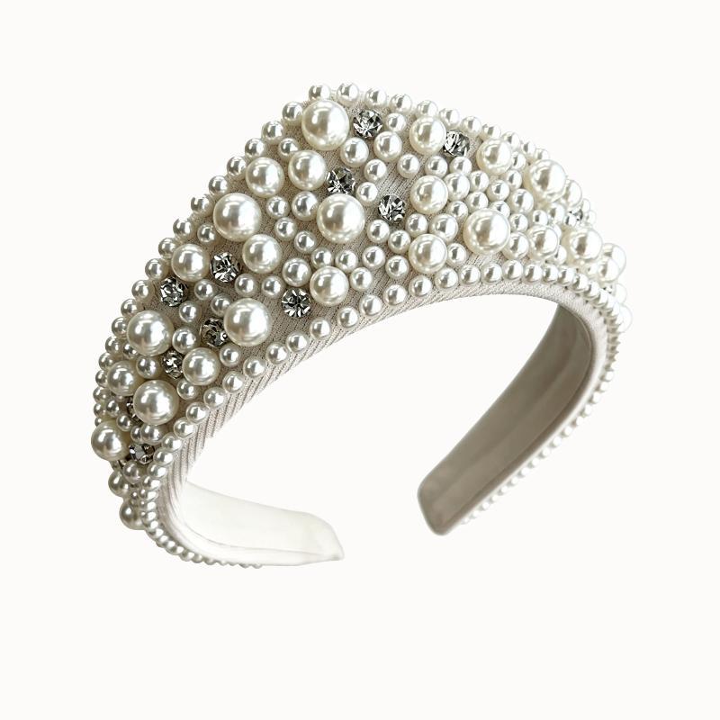 1Pcs Crystal Hairbands Luxurious Pearl Headbands Vintage Beaded Sponge Hair Hoop Handmade Anti-Slip Rhinestone Tiara Bridal