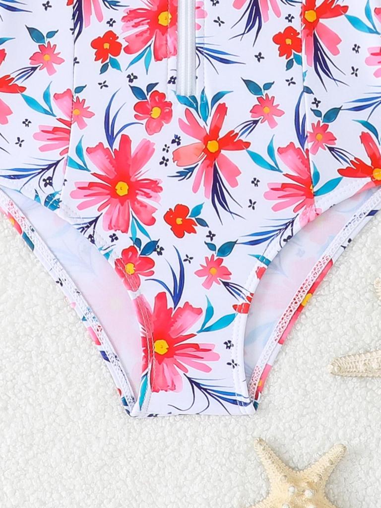 2026 Cute Girls' One-Piece Zipper Swimsuit for Small and Medium Children